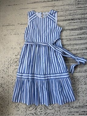 J. Crew Blue & White Striped Tie-Waist Maxi Dress